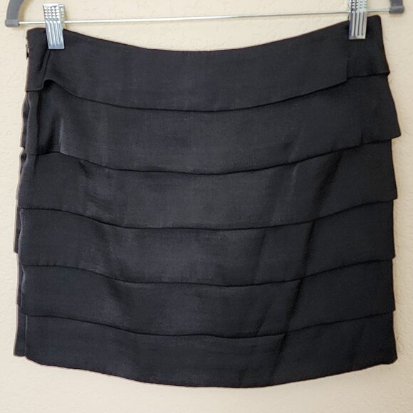 BB Dakota Mini Skirt Black with Yellow Lime Stripe Layered Ruffles Size 4 - Picture 2 of 8